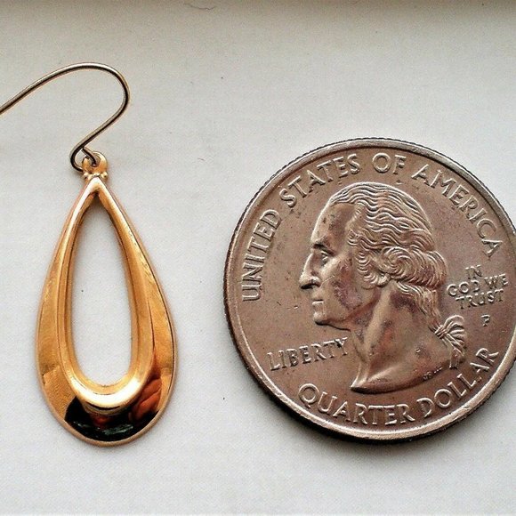 European Designer Solid 14K 585 Yellow Gold Tear Drop Dangle Pierced Earrings - Picture 3 of 5